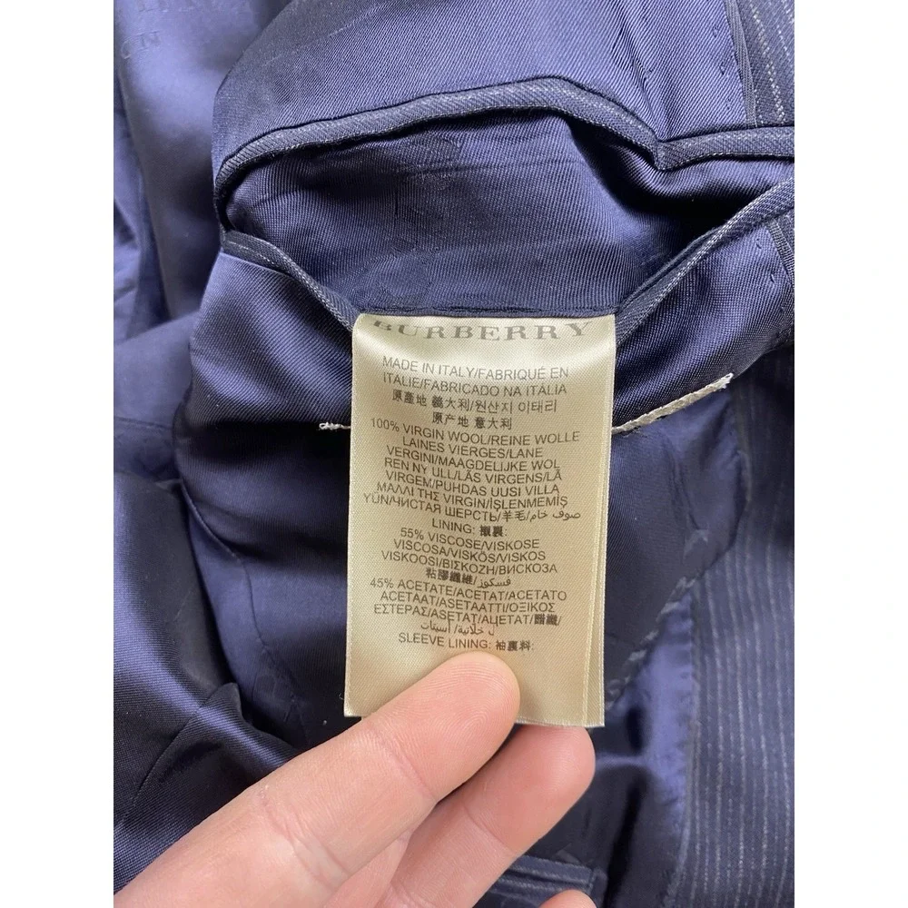 Burberry London Men's Striped 100% Wool Suit Jacket Navy Size 52 R‎